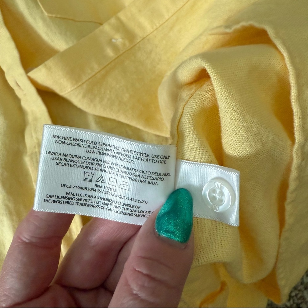 Gap Yellow Solid Linen Blend Button Down Collar L… - image 8